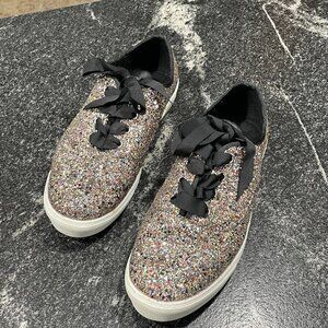 Torrid Rainbow Silver Glitter Sneakers with Black Ribbon Laces Size 11W